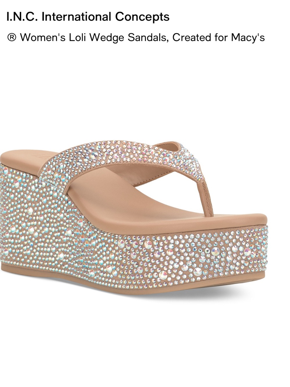INC International Concepts Nude Wedge Sandals with Iridescent Crystals